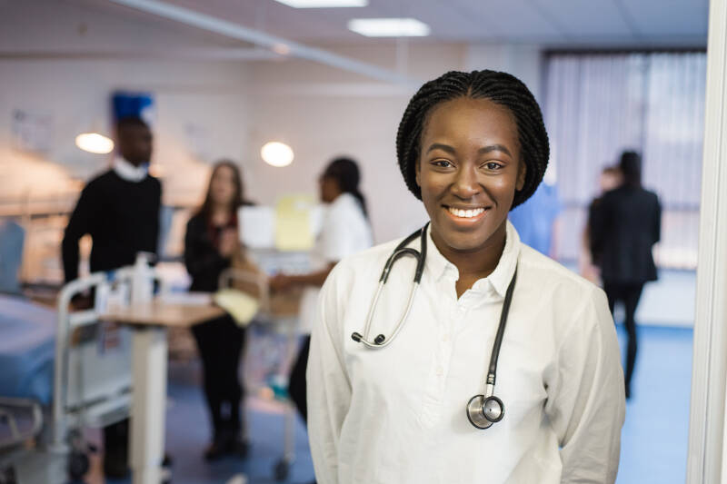 Medical students in a hospital environment